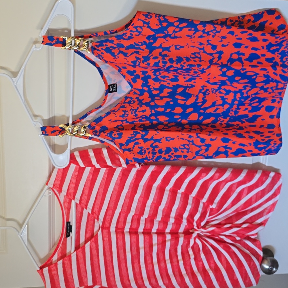 Vibrant Orange and Blue Patterned Tank Top